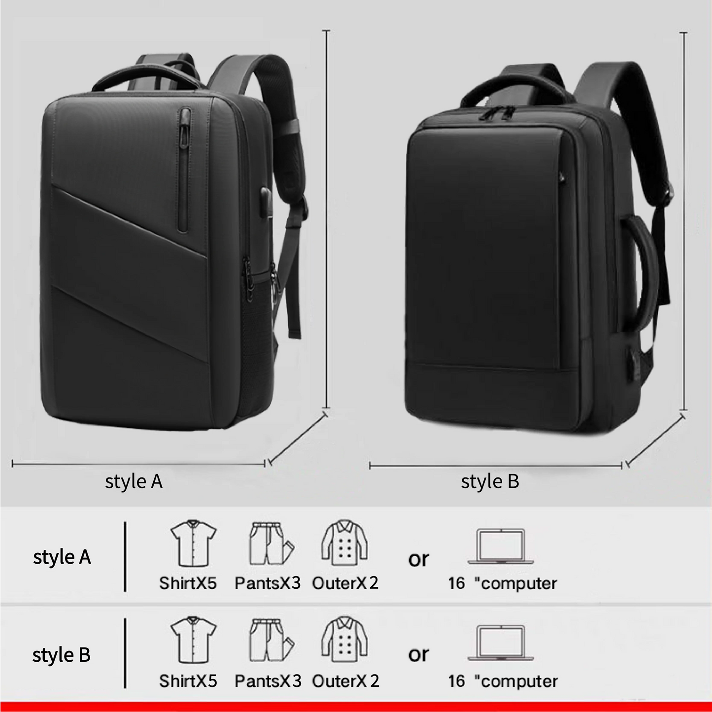 Business 16 Inch Travel Backpack Large Backpack USB Charging Port Men Fashion Backpack with Free Anti-Theft Lock 2051