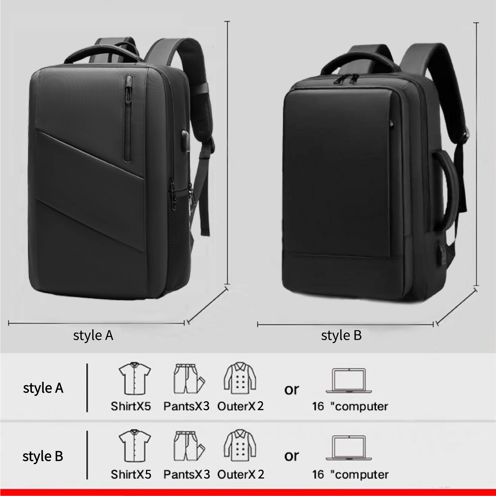 Business 16 Inch Travel Backpack Large Backpack USB Charging Port Men Fashion Backpack with Free Anti-Theft Lock 2051